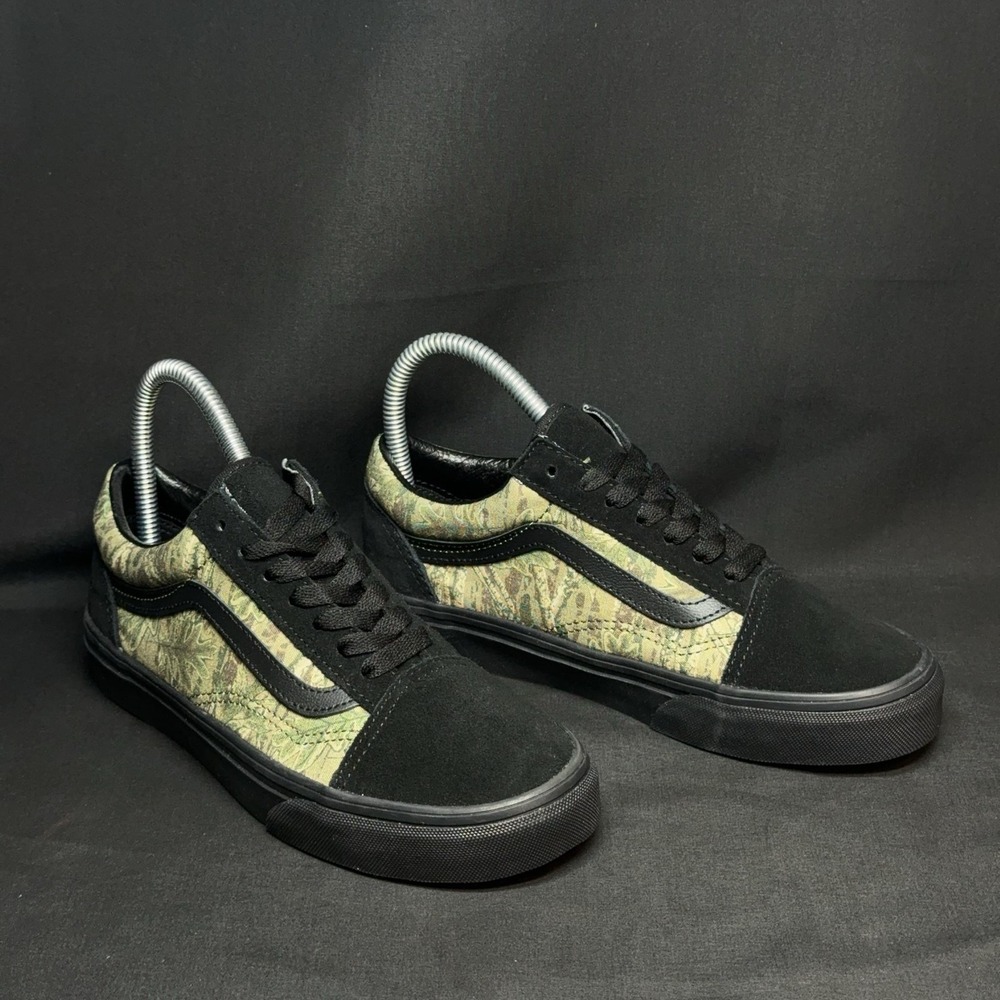 Vans Old Skool Shoes Mens Size 4.5 Womens 6 Black Camo Suede Canvas Skate